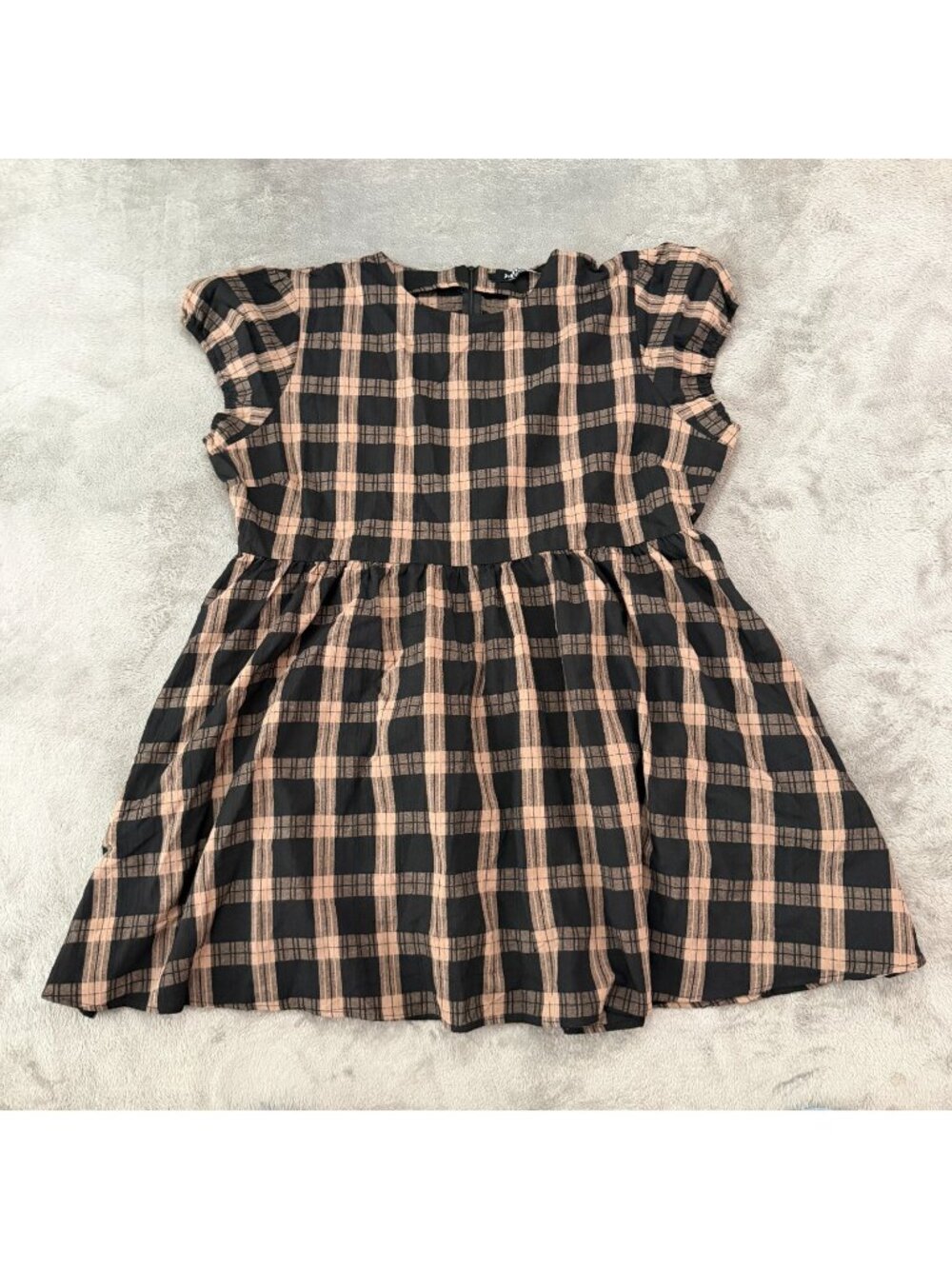 Disturbia Ambrose Check Mini Dress Brown Plaid Womens size 16 Babydoll Pockets